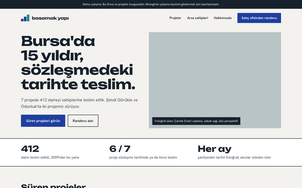 Basamak Yapı demo sitesinin ana sayfası